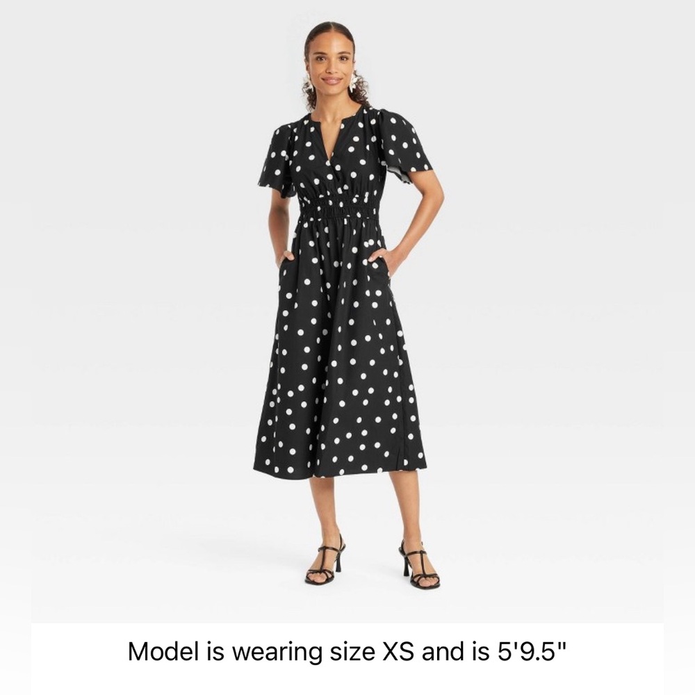 a new day Black Polka Dot Midi Dress